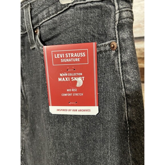 Levi Strauss Signature NWT Mid Rise Comfort Stretch Black Maxi Skirt Sz 6 - Picture 4 of 11